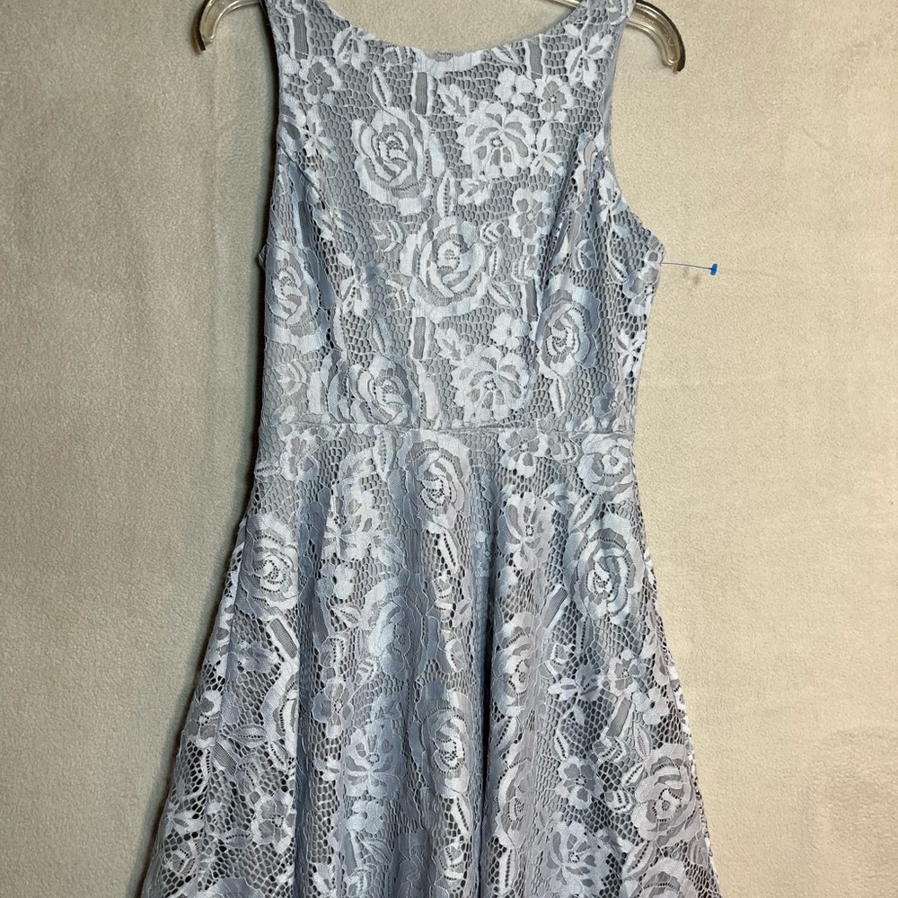 Elegant Lace Sleeveless Dress Light Blue